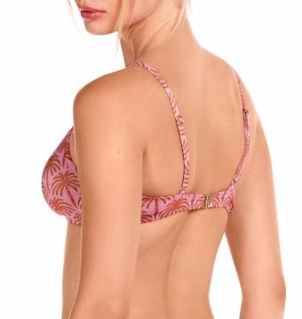Sujetador de Bikini Triángulo con Lurex Cobre y Palmeras Rosas - Detalle del diseño - Ana Faura