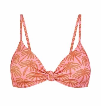 Sujetador de Bikini Triángulo con Lurex Cobre y Palmeras Rosas - Vista frontal completa - Ana Faura