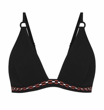 Sujetador de Bikini Triángulo Copa B Negro con Detalles Terracota - Vista frontal completa - Ana Faura