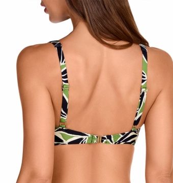 Sujetador de Bikini Twist con Aros y Estampado Botánico Verde Oliva - Detalle del diseño - Ana Faura