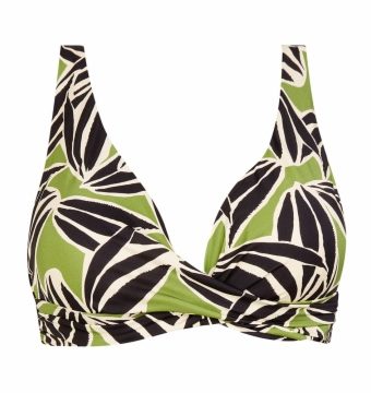 Sujetador de Bikini Twist con Aros y Estampado Botánico Verde Oliva - Vista frontal completa - Ana Faura