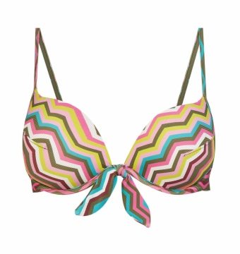 Sujetador de Bikini Push-up con Aros y Estampado Zigzag Multicolor - Vista frontal completa - Ana Faura