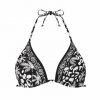 Sujetador Halter de Bikini con Aros Estampado Étnico Blanco y Negro - Vista frontal completa - Ana Faura