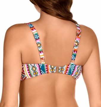 Top de bikini con aros y copas D estampado tropical y tribal - Detalle del diseño - Ana Faura