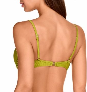 Top de bikini con aros de sujeción estampado geométrico verde lima - Detalle del diseño - Ana Faura