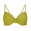 Top de bikini con aros de sujeción estampado geométrico verde lima - Vista frontal completa - Ana Faura