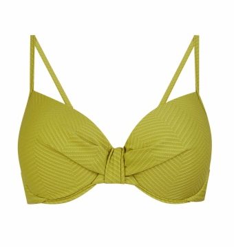Top de bikini con aros de sujeción estampado geométrico verde lima - Vista frontal completa - Ana Faura