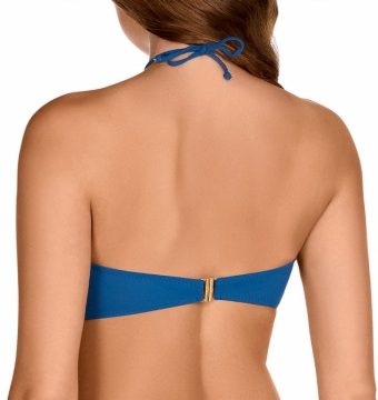 Top de Bikini Bandeau con Aros y Frunce para Copa E en Azul Profundo - Detalle del diseño - Ana Faura