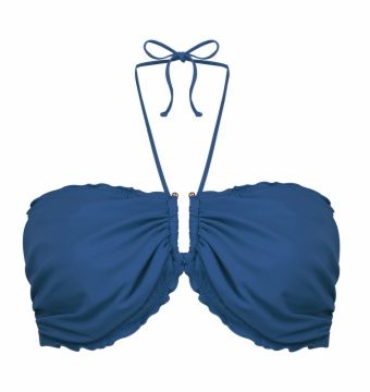 Top de Bikini Bandeau con Aros y Frunce para Copa E en Azul Profundo - Vista frontal completa - Ana Faura