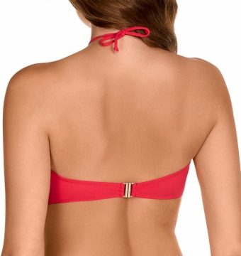 Top de Bikini Bandeau con Aros y Tirantes Halter Copa E Rojo - Detalle del diseño - Ana Faura