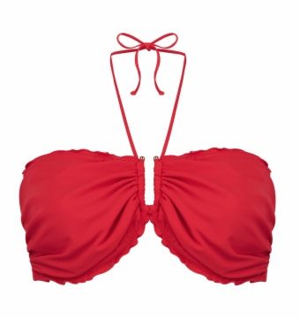 Top de Bikini Bandeau con Aros y Tirantes Halter Copa E Rojo - Vista frontal completa - Ana Faura