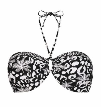 Top de Bikini Bandeau con Aros y Estampado Selva Blanca y Negra - Vista frontal completa - Ana Faura