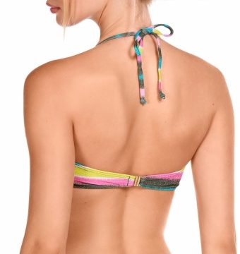 Top de bikini bandeau multicolor con brillo y sujeción halter - Detalle del diseño - Ana Faura
