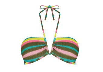 Top de bikini bandeau multicolor con brillo y sujeción halter - Vista frontal completa - Ana Faura