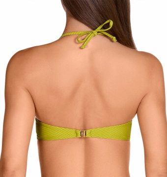 Top de bikini bandeau con aro y fruncido verde lima - Detalle del diseño - Ana Faura