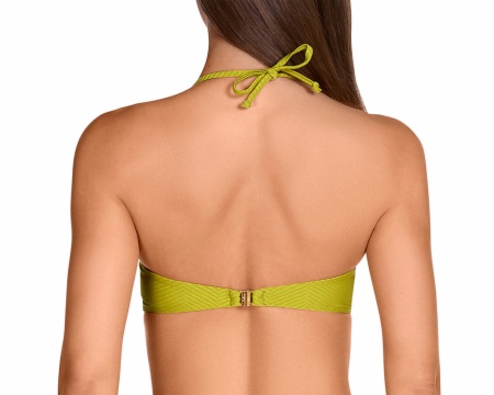 Top de bikini bandeau con aro y fruncido verde lima (Foto 2) Top de bikini bandeau con aro y fruncido verde lima - Detalle del diseño - Ana Faura
