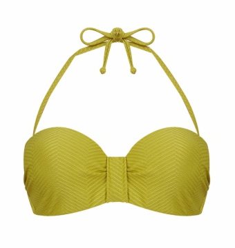 Top de bikini bandeau con aro y fruncido verde lima - Vista frontal completa - Ana Faura