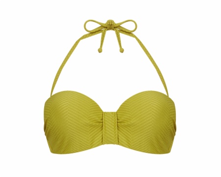 Top de bikini bandeau con aro y fruncido verde lima (Foto 1) Top de bikini bandeau con aro y fruncido verde lima - Vista frontal completa - Ana Faura