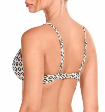 Top de Bikini Bralette con Estampado Ikat y Lurex Verde Oliva - Detalle del diseño - Ana Faura
