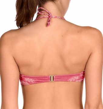 Top de Bikini Bustier con Aros y Estampado Floral Coral - Detalle del diseño - Ana Faura