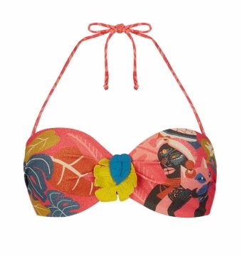 Top de Bikini Bustier con Aros y Estampado Floral Coral - Vista frontal completa - Ana Faura