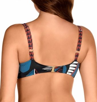 Top de bikini Copa E estampado hojas negras y azules con tirantes multiposición - Detalle del diseño - Ana Faura