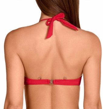 Top de bikini halter con aros Copa C en rojo vibrante - Detalle del diseño - Ana Faura
