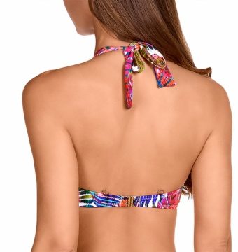 Top de bikini halter con estampado étnico y copas extraíbles - Detalle del diseño - Ana Faura