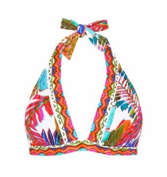 Top de bikini halter con estampado étnico y copas extraíbles - Vista frontal completa - Ana Faura