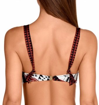 Top de bikini halter estampado tribal azul, con copas extraíbles y multiposición - Detalle del diseño - Ana Faura