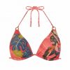Top de bikini halter con aros y estampado tribal-botánico en coral - Vista frontal completa - Ana Faura