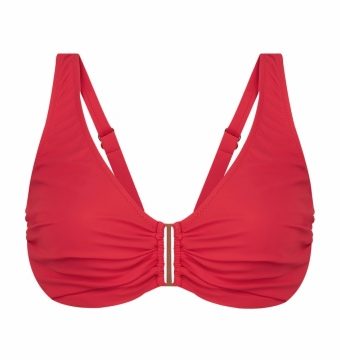 Top de Bikini Rojo con Aros y Diseño Fruncido Copa E - Vista frontal completa - Ana Faura