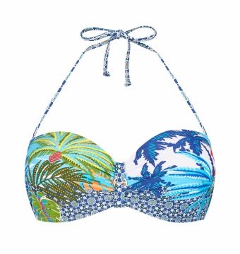 Top de bikini de sujeción estampado exótico con aros y copas - Vista frontal completa - Ana Faura