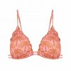 Top de Bikini Triángulo Festoneado con Palmeras Brillo Lúrex Rosa Bronce Copa B - Vista frontal completa - Ana Faura
