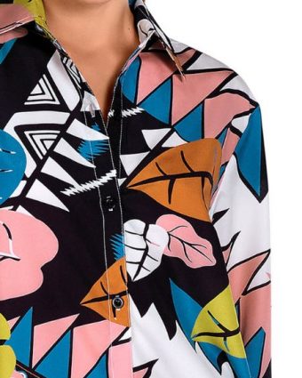 Vestido camisero de playa estampado tropical multicolor - Detalle del diseño - Ana Faura