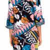 Vestido camisero de playa estampado tropical multicolor - Vista de la espalda - Ana Faura