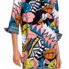 Vestido camisero de playa estampado tropical multicolor - Vista frontal completa - Ana Faura