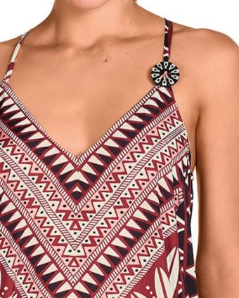 Vestido Largo Étnico con Bolsillos Burdeos - Detalle del diseño - Ana Faura