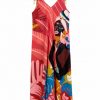 Vestido largo holgado con estampado tribal fucsia y tirantes anudables - Fotografía de catálogo sin modelo - Ana Faura