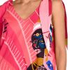 Vestido largo holgado con estampado tribal fucsia y tirantes anudables - Detalle del diseño - Ana Faura
