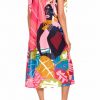 Vestido largo holgado con estampado tribal fucsia y tirantes anudables - Vista de la espalda - Ana Faura
