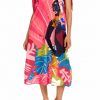 Vestido largo holgado con estampado tribal fucsia y tirantes anudables - Vista frontal completa - Ana Faura