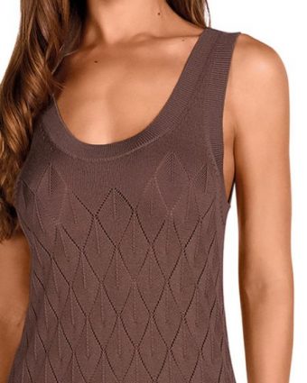 Vestido largo de punto con dibujo bordado, marrón - Detalle del diseño - Ana Faura