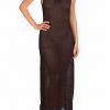 Vestido de playa largo de red con flecos, color bronce metalizado - Vista frontal completa - Ana Faura