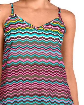 Vestido corto de playa algodón zigzag multicolor - Detalle del diseño - Ana Faura