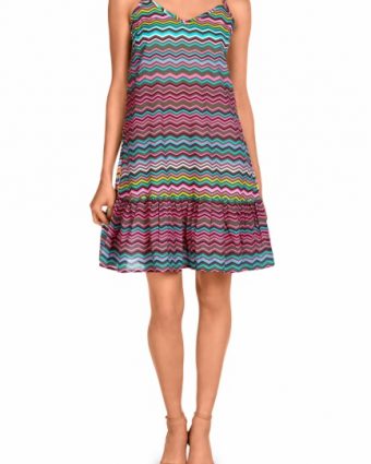 Vestido corto de playa algodón zigzag multicolor - Vista frontal completa - Ana Faura
