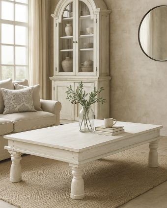 Mesa de centro auxiliar de madera decapada rústica blanca 173x104x49 cm - Foto 2 - Ana Faura