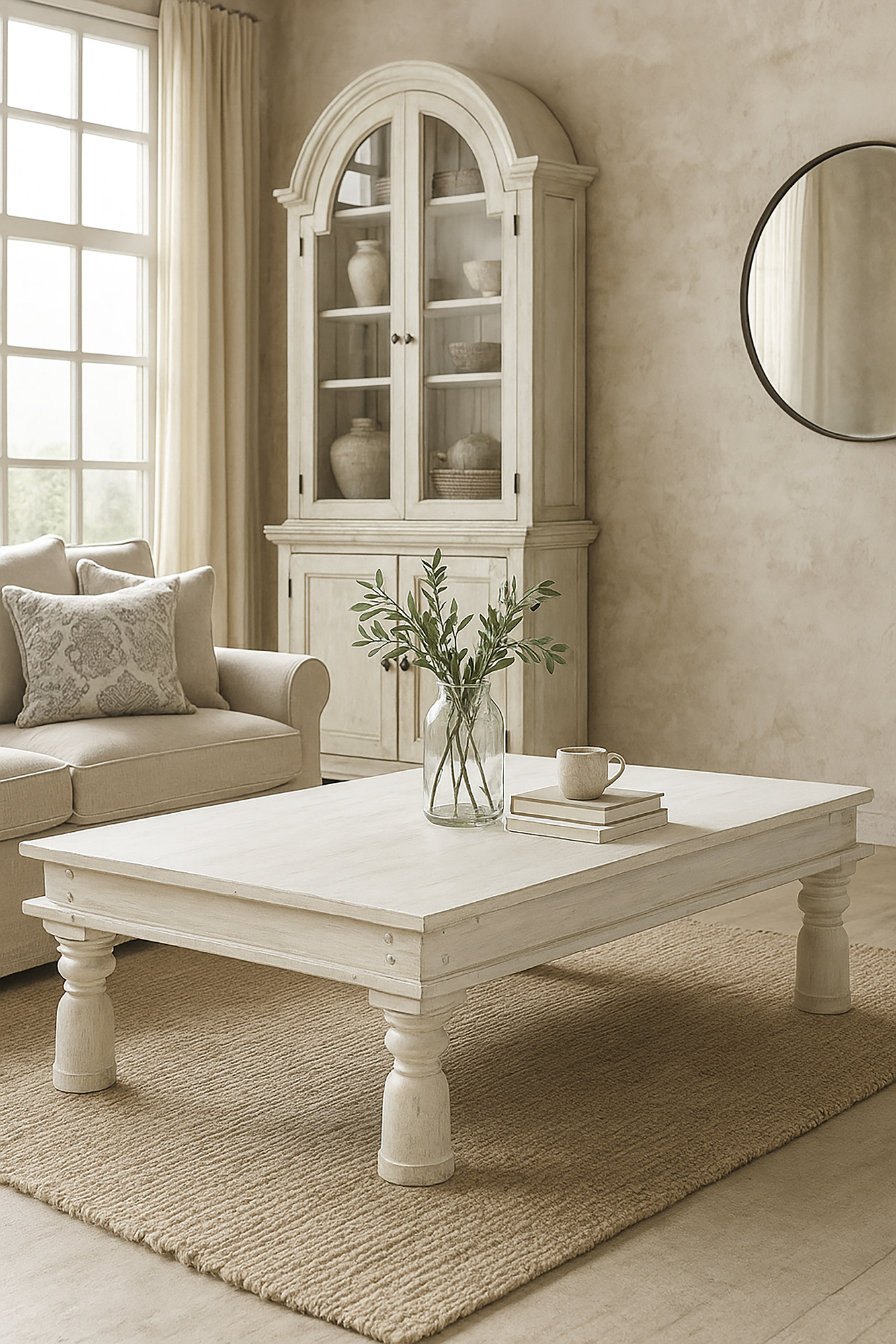 Mesa de centro auxiliar de madera decapada rústica blanca 173x104x49 cm - 2 Mesa de centro auxiliar de madera decapada rústica blanca 173x104x49 cm - Foto 2 - Ana Faura