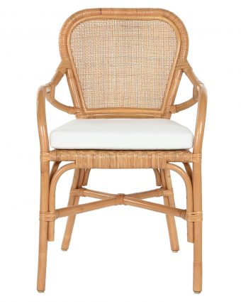 Silla de comedor Bambú y Ratán con Cojín Blanco - Foto 2 - Ana Faura
