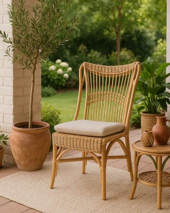 Silla de Comedor de Ratán Natural con Cojín Beige - Foto 2 - Ana Faura